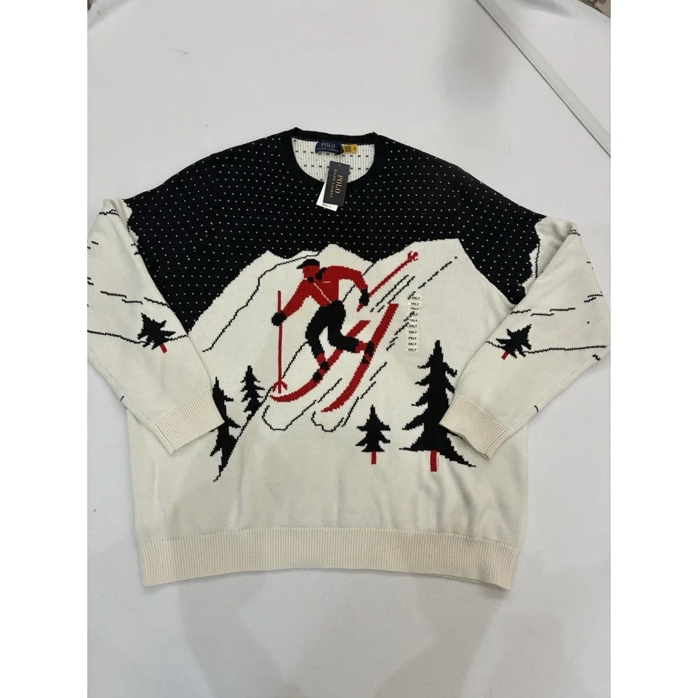 Polo Ralph Lauren Sweater Mens XXL Tall Navy Pullover Navy White Red Cabincore